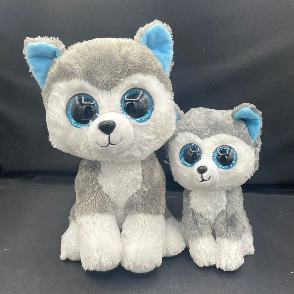 Ty Beanie Boo Plush Husky Stuffed Animals SLUSH x2 Medium & Small Set 2pc